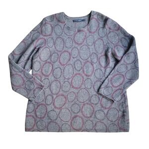 Gudrun Sjoden Gray Burgundy Geometric Circles Sweater XL